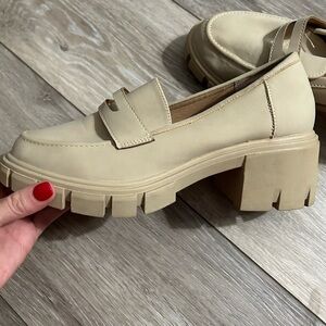 Beige slip on loafers